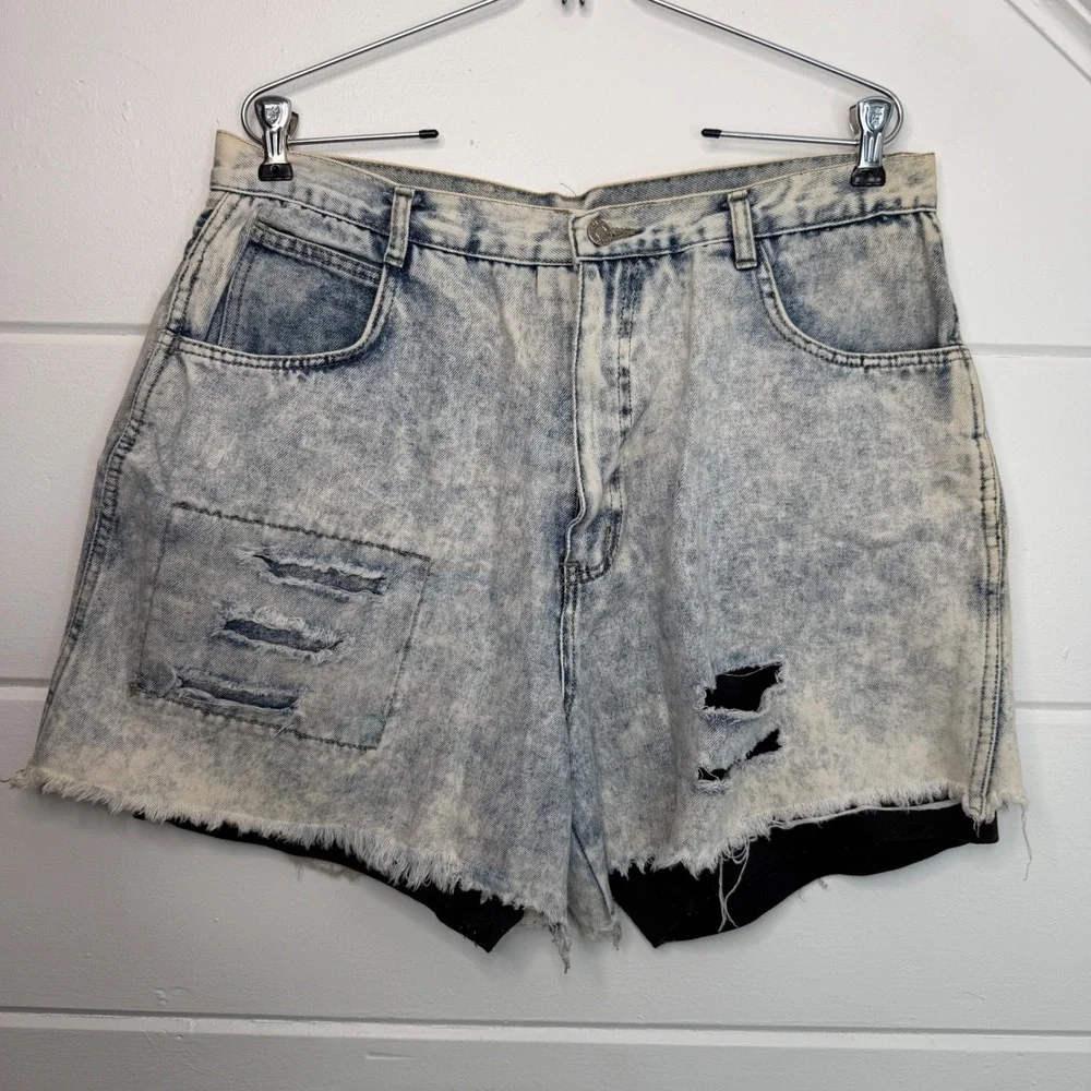 VTG Baccini Intl Sportswear 18/32 Lined Acid Wash Shorts Distressed 80s 90s 34